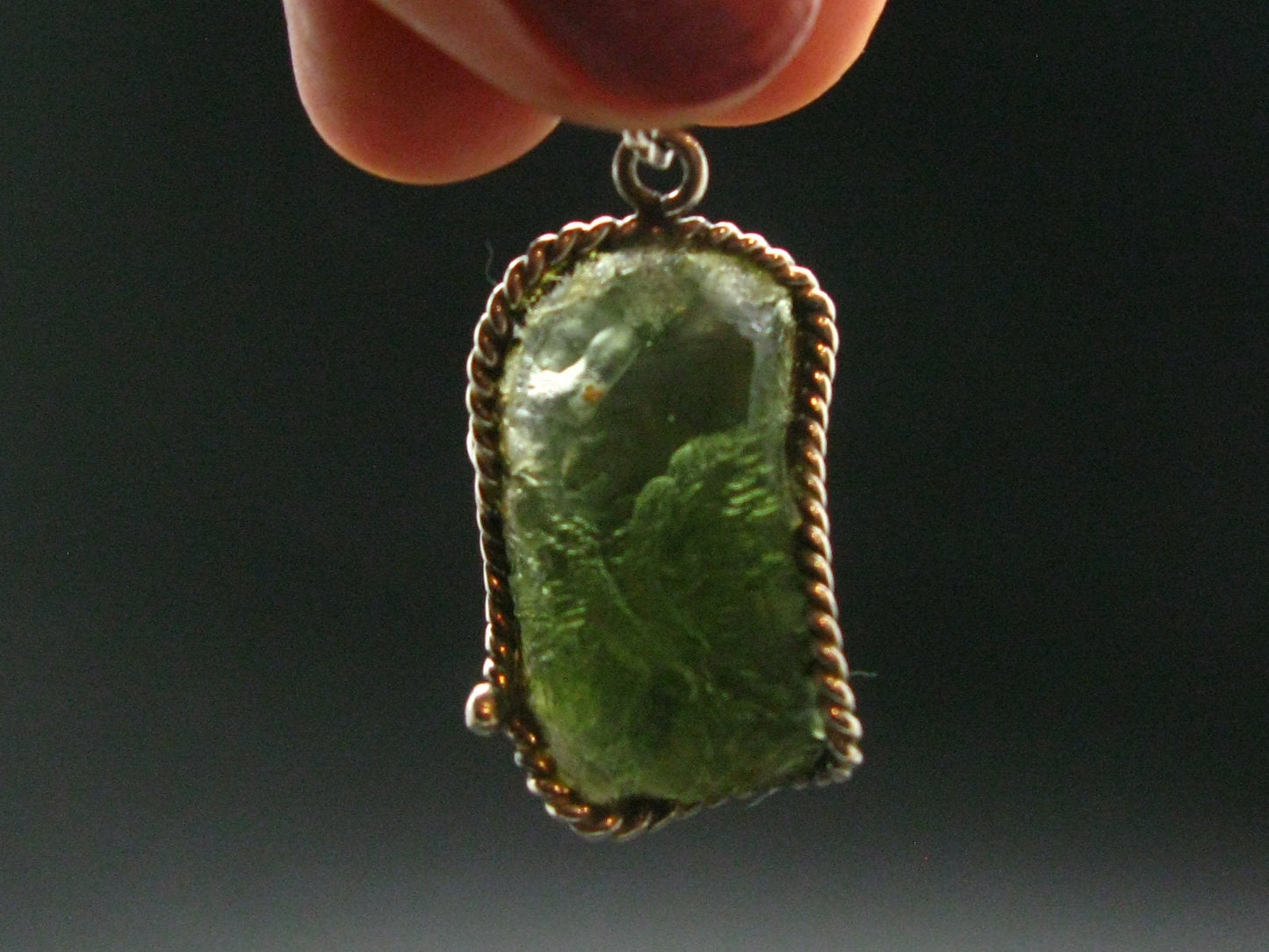 Moldavite Tektite Silver Pendant from Czech Republic - 1.4" - 6.37 Grams