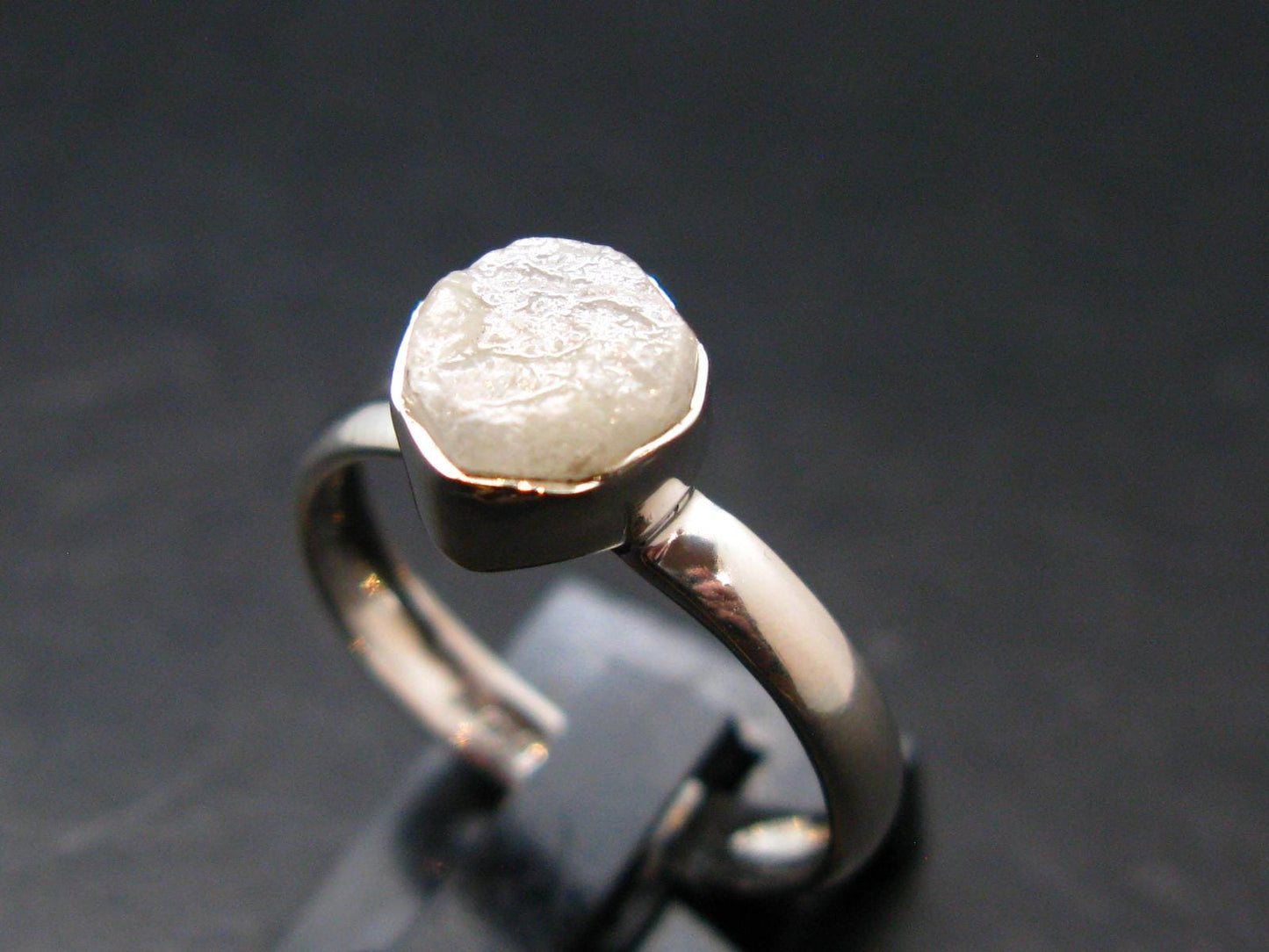 Very Rare White Cryolite 925 Silver Ring from Greenland - Size 7 - 1.90 Grams