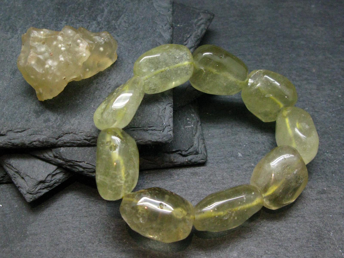 Libyan Tektite Glass Genuine Bracelet ~ 7 Inches ~ 20mm Tumbled Beads