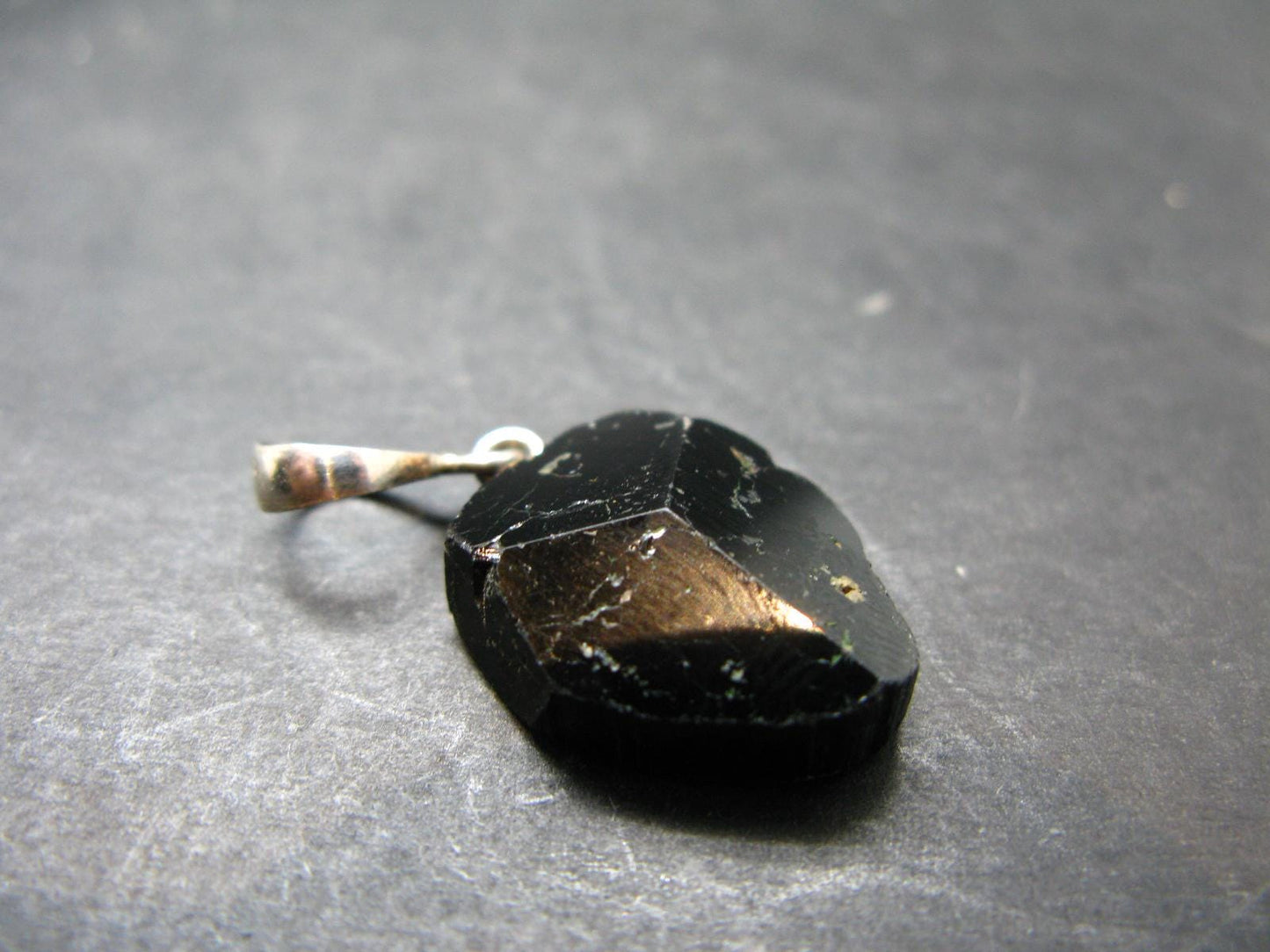 Black Tourmaline Schorl Silver Pendant From Brazil - 1.3"