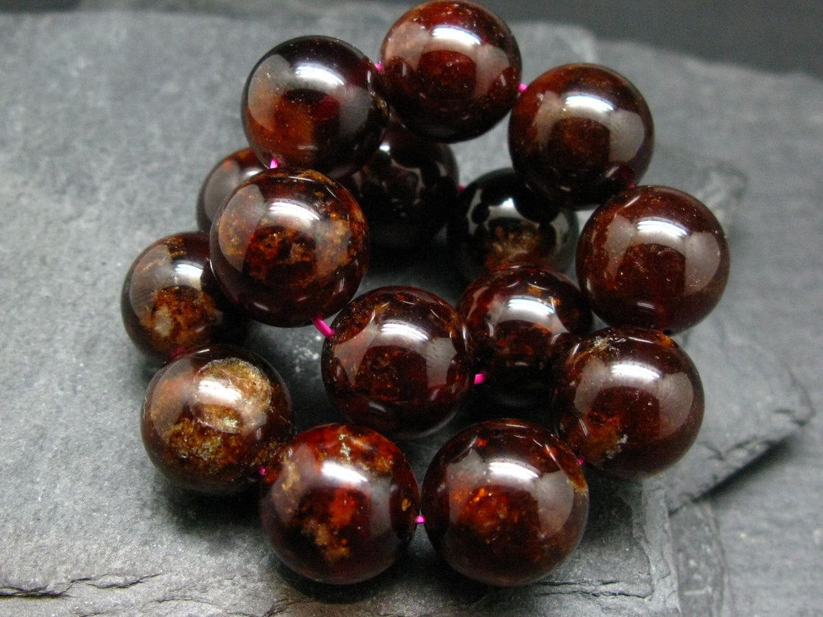 Gem Garnet Hessonite Genuine Bracelet ~ 7.5 Inches ~ 15mm Round Beads