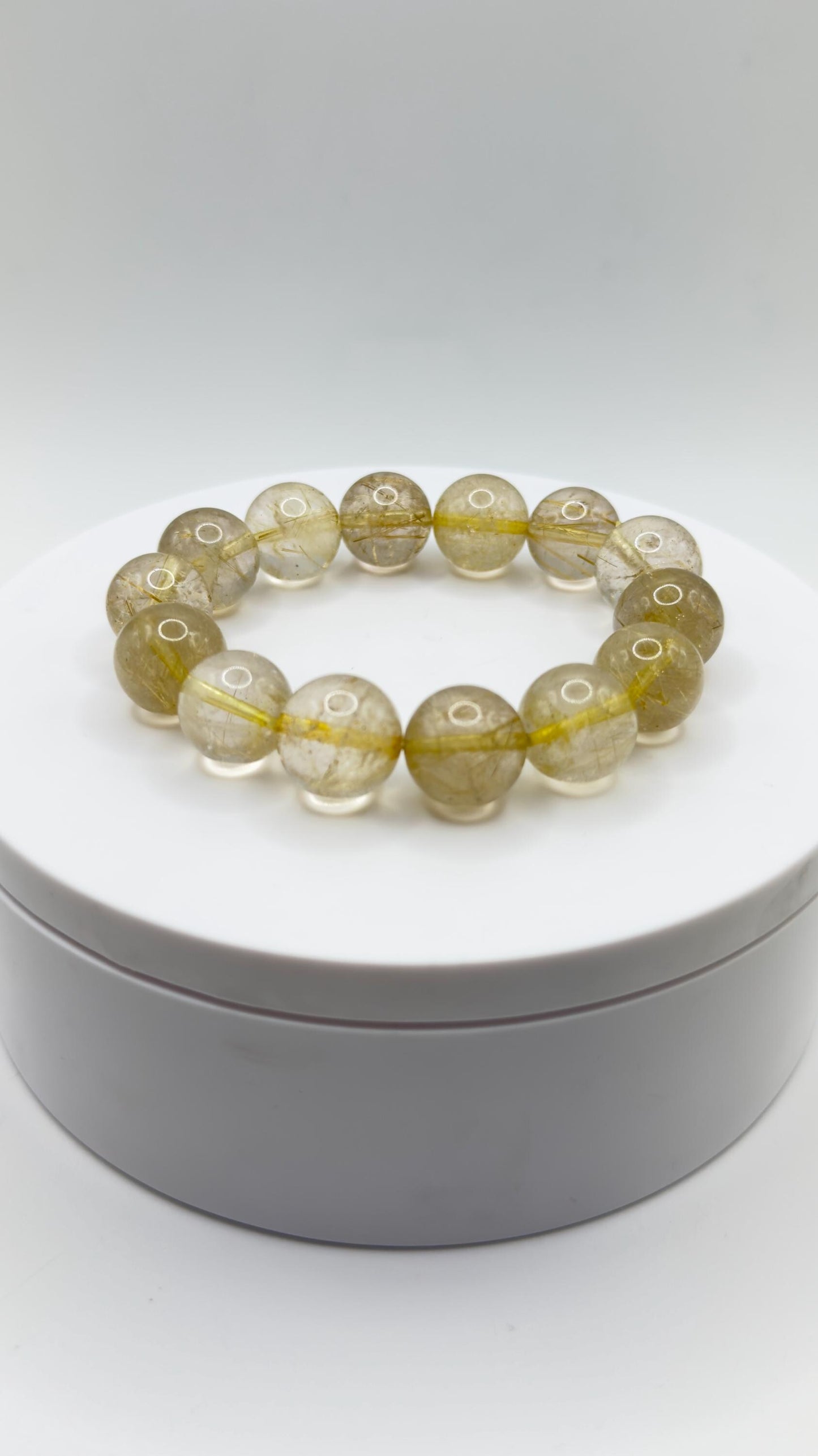 Golden Rutilated Quartz Bead Bracelet – Natural Gemstone Stretch Jewelry