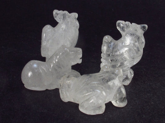 Four Small Natural Clear Quartz Carved Buddha 2 Rooster Frog Horse