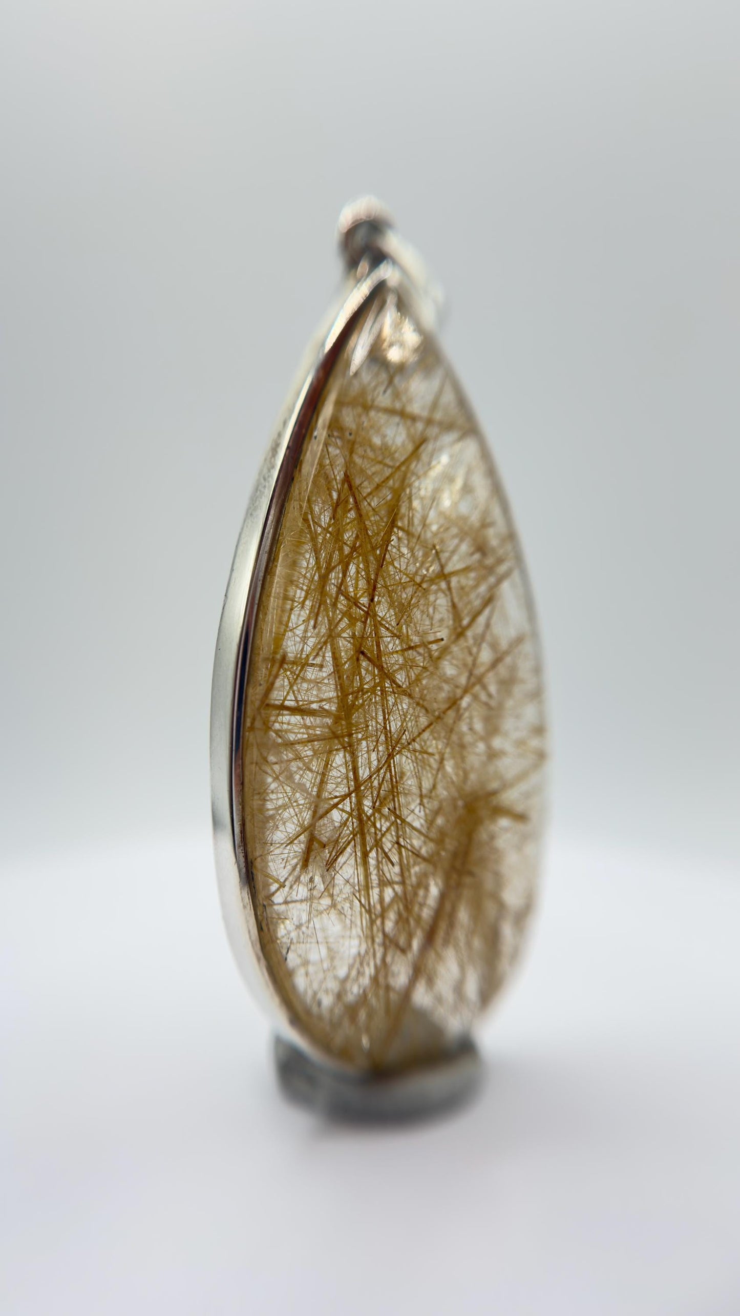 Golden Needle Quartz Teardrop Pendant – Natural Crystal Sterling Silver Jewelry