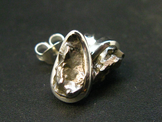 Natural Raw Meteorite Stud Earrings In Sterling Silver From Argentina - 0.7" - 3.95 Grams