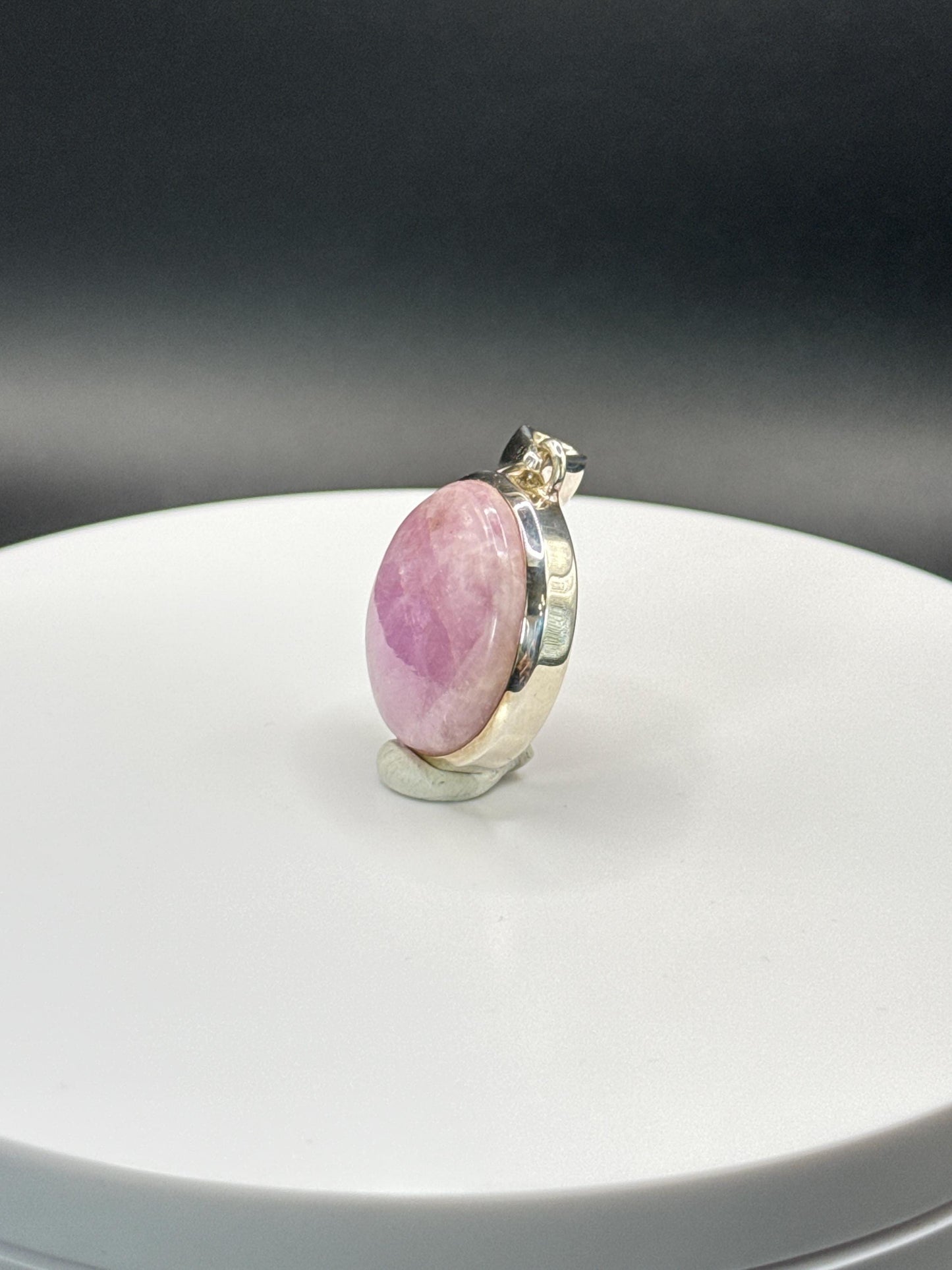 Round Pink Kunzite Silver Charm | Soft Lavender Crystal Jewelry