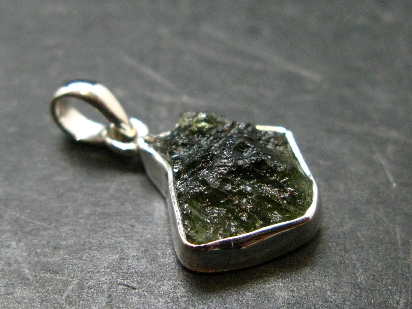 Moldavite Tektite Silver Pendant from Czech Republic - 1.0" - 2.0 Grams