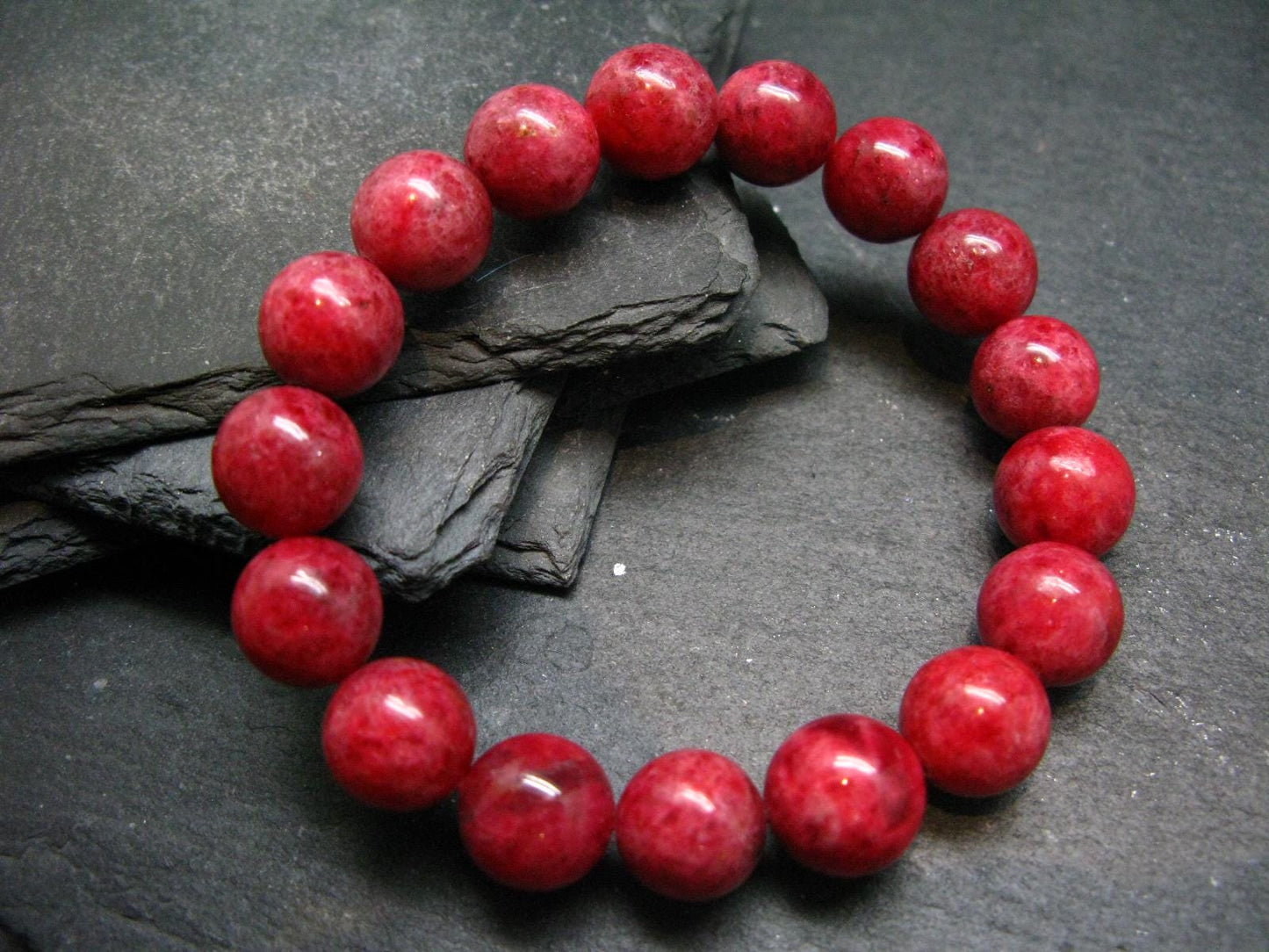 Rhodonite Gem Genuine Bracelet ~ 7 Inches ~ 12mm Round Beads