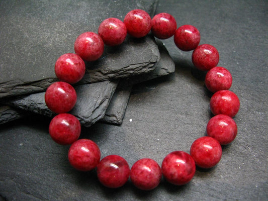 Rhodonite Gem Genuine Bracelet ~ 7 Inches ~ 12mm Round Beads