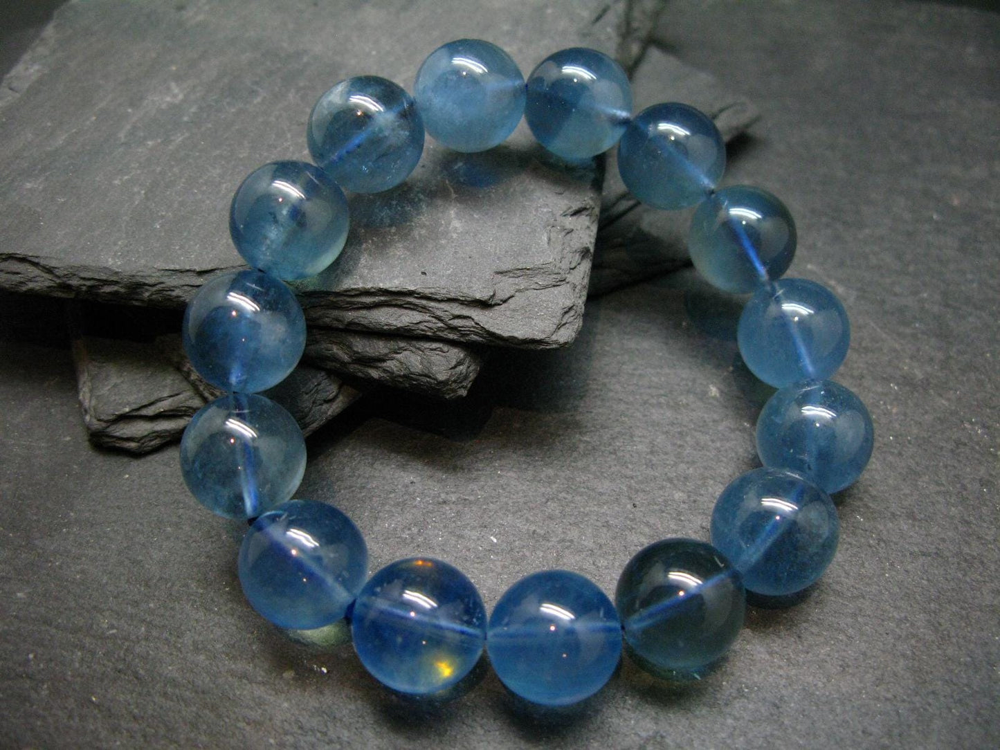 AAA Grade Gem Santa Maria Aquamarine Genuine Bracelet ~ 7.5 Inches ~ 14mm Round Beads