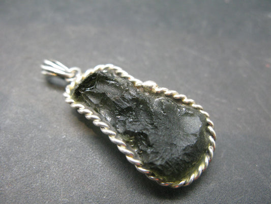 Moldavite Tektite Silver Pendant from Czech Republic - 1.7" - 6.54 Grams