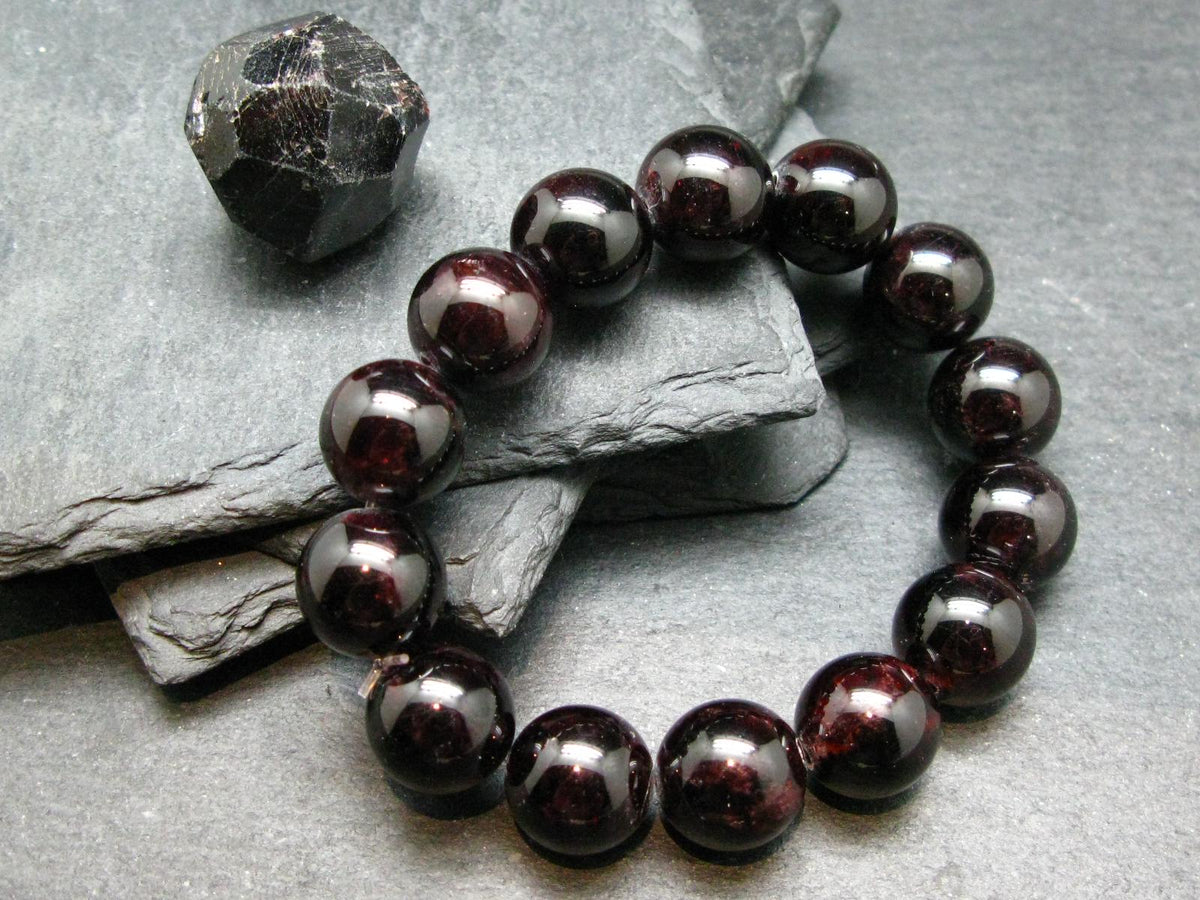 Garnet Almandine Genuine Bracelet ~ 7 Inches ~ 14mm Round Beads