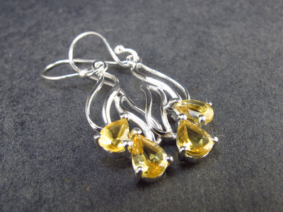 Stone of Success!! Faceted Natural Golden Yellow Citrine 925 Sterling Silver Drop Earrings - 1.5" - 2.68 Grams