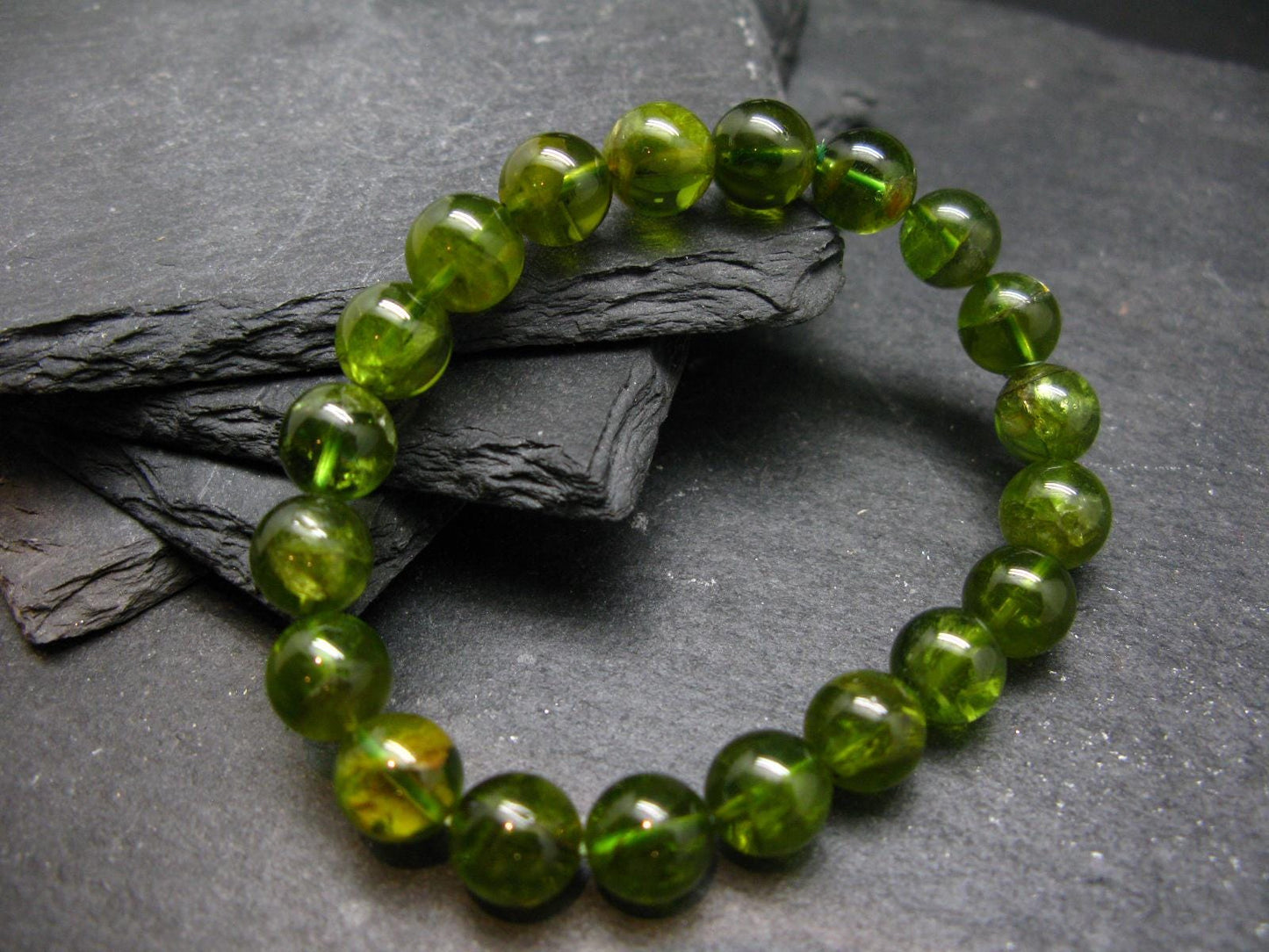 Peridot Genuine Bracelet ~ 7 Inches ~ 9mm Round Beads