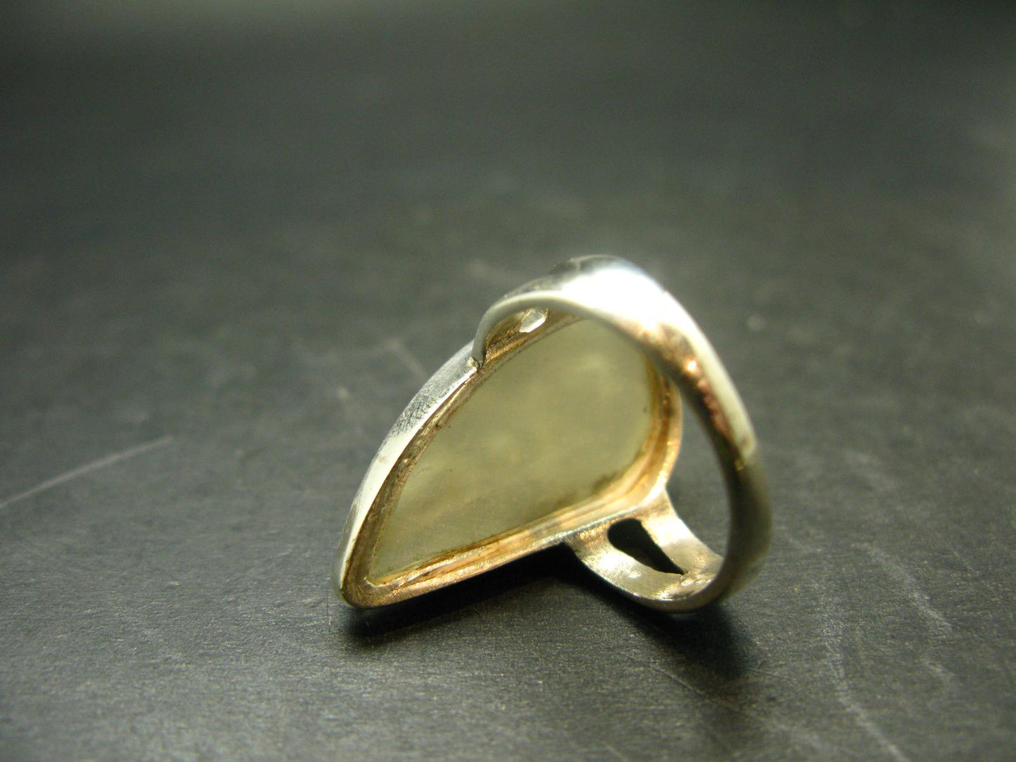 Natural Gem Raw Libyan Desert Glass Tektite Sterling Silver Ring from Libya - Size 9 - 7.6 Grams