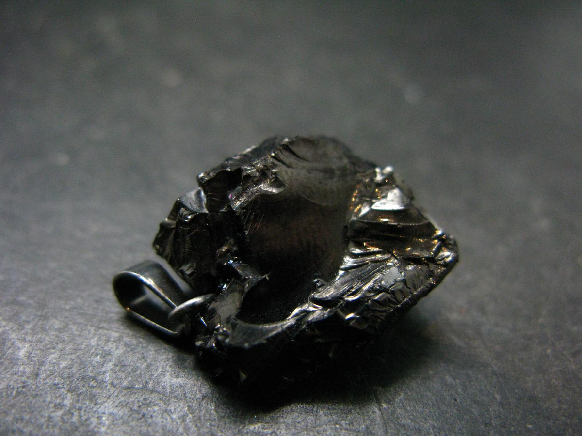 Unpolished Elite Shungite Silver Pendant from Russia - 1.0" - 2.77 Grams