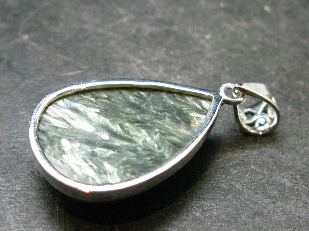 Seraphinite Clinochlore Silver Pendant From Russia - 1.5'' - 8.05 Grams