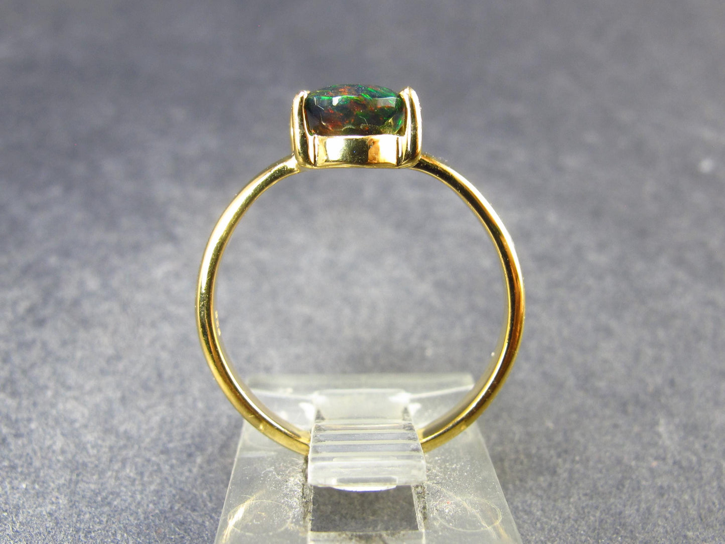 Rare Black Opal Gold Plated Silver Ring from Australia - Size 7 - 2.05 Grams