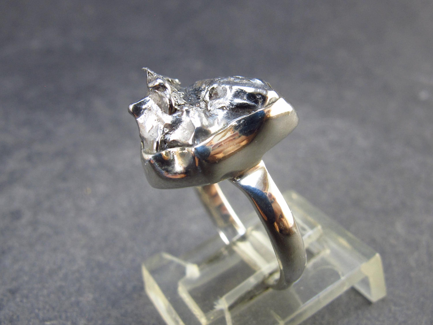 Large Meteorite Campo Del Cielo Sterling Silver Ring from Argentina - 4.90 Grams - Size 6
