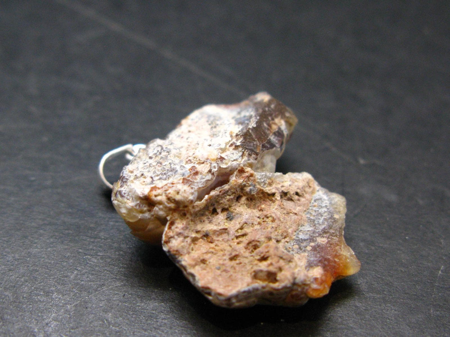 Fire Agate Silver Pendant From Mexico - 1.1" - 4.74 Grams