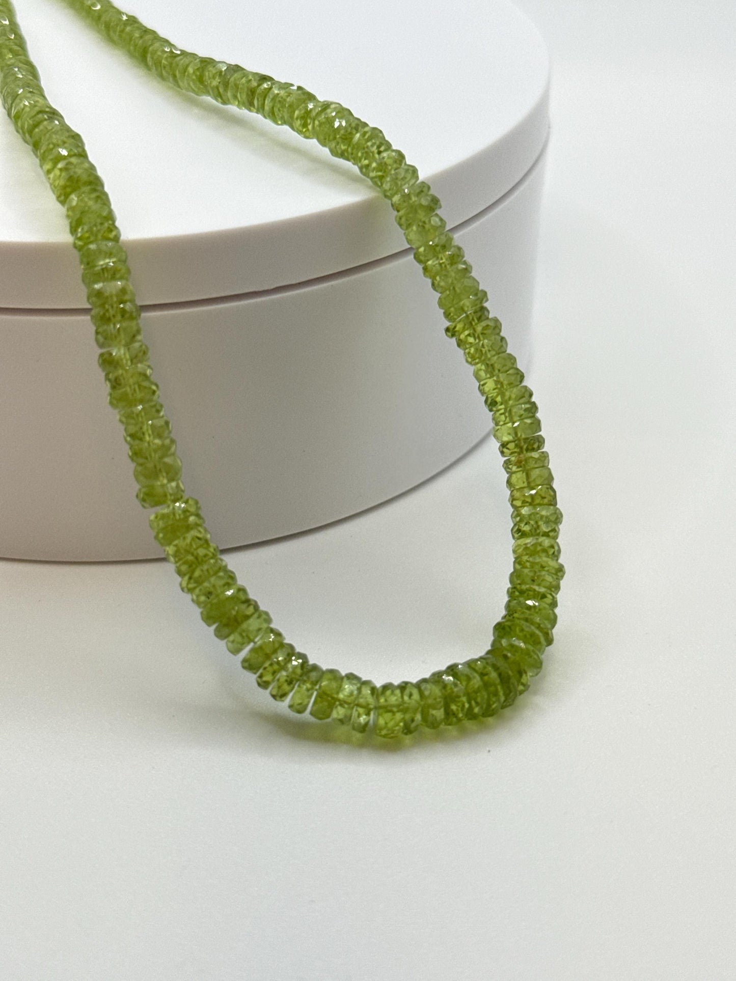 Peridot Rondelle Beaded Necklace | Sterling Silver, August Birthstone