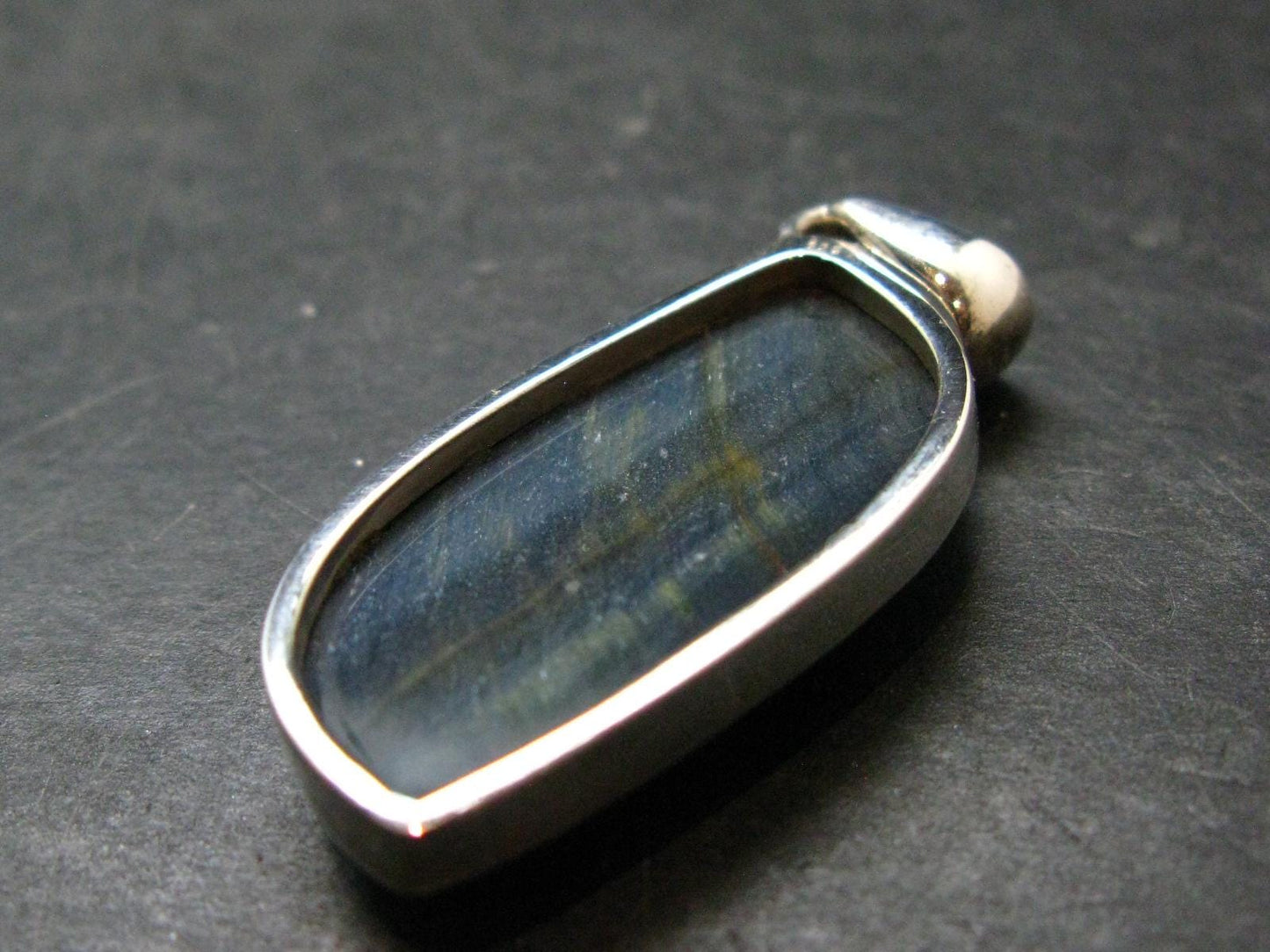 Hawk Eye (Blue Tiger Eye) Silver Pendant from South Africa - 1.8"