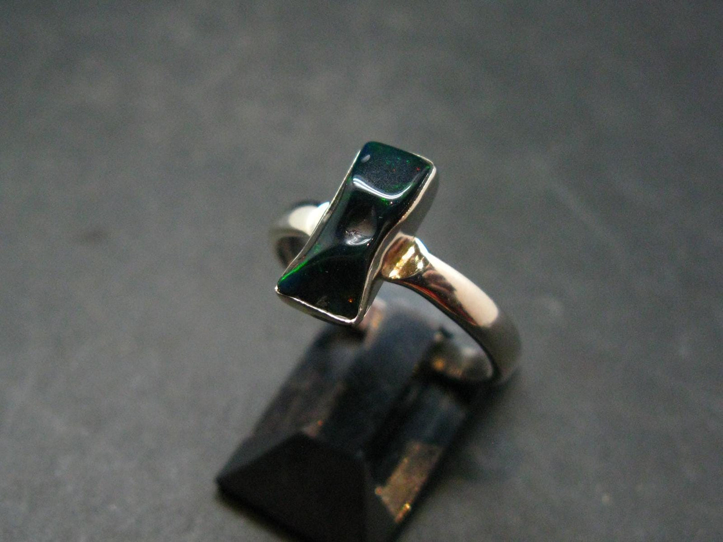 Rare Black Opal Sterling Silver Ring From Australia - Size 7