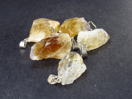 Set of 5 Natural Citrine Crystal Pendants From Brazil