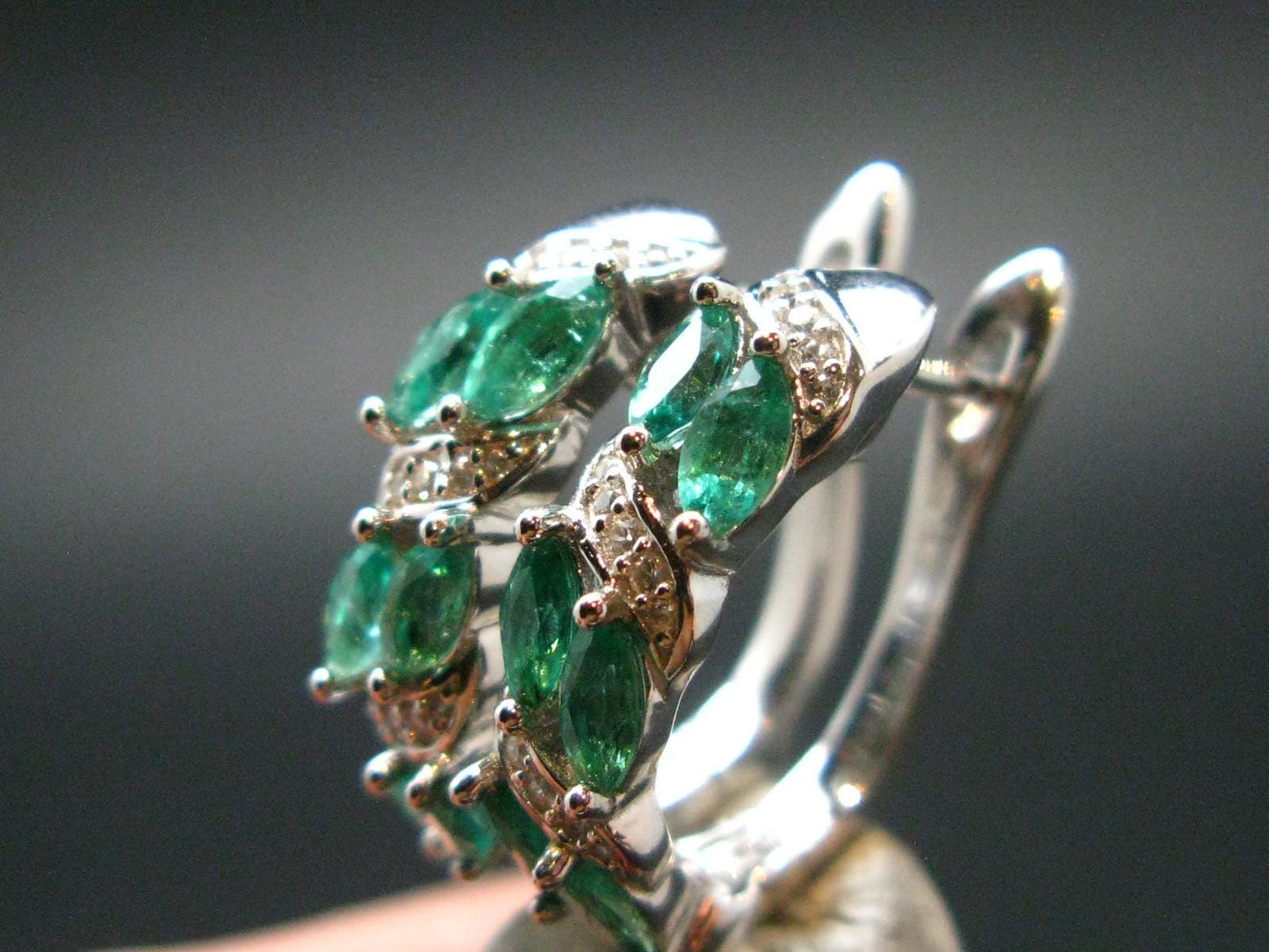 Gem Emerald Faceted Earrings In Sterling Silver - 1.45 Carats