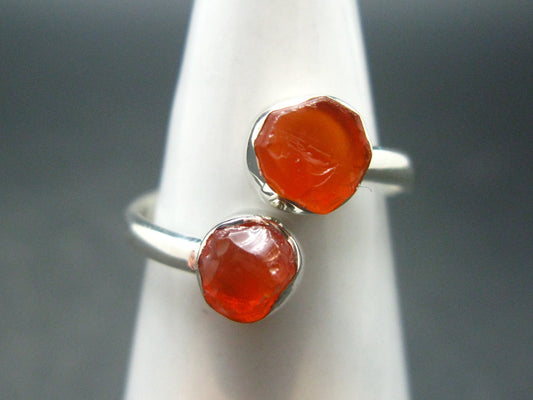 Fire Opal Silver Ring From Mexico - 2.09 Grams - Adjustable size