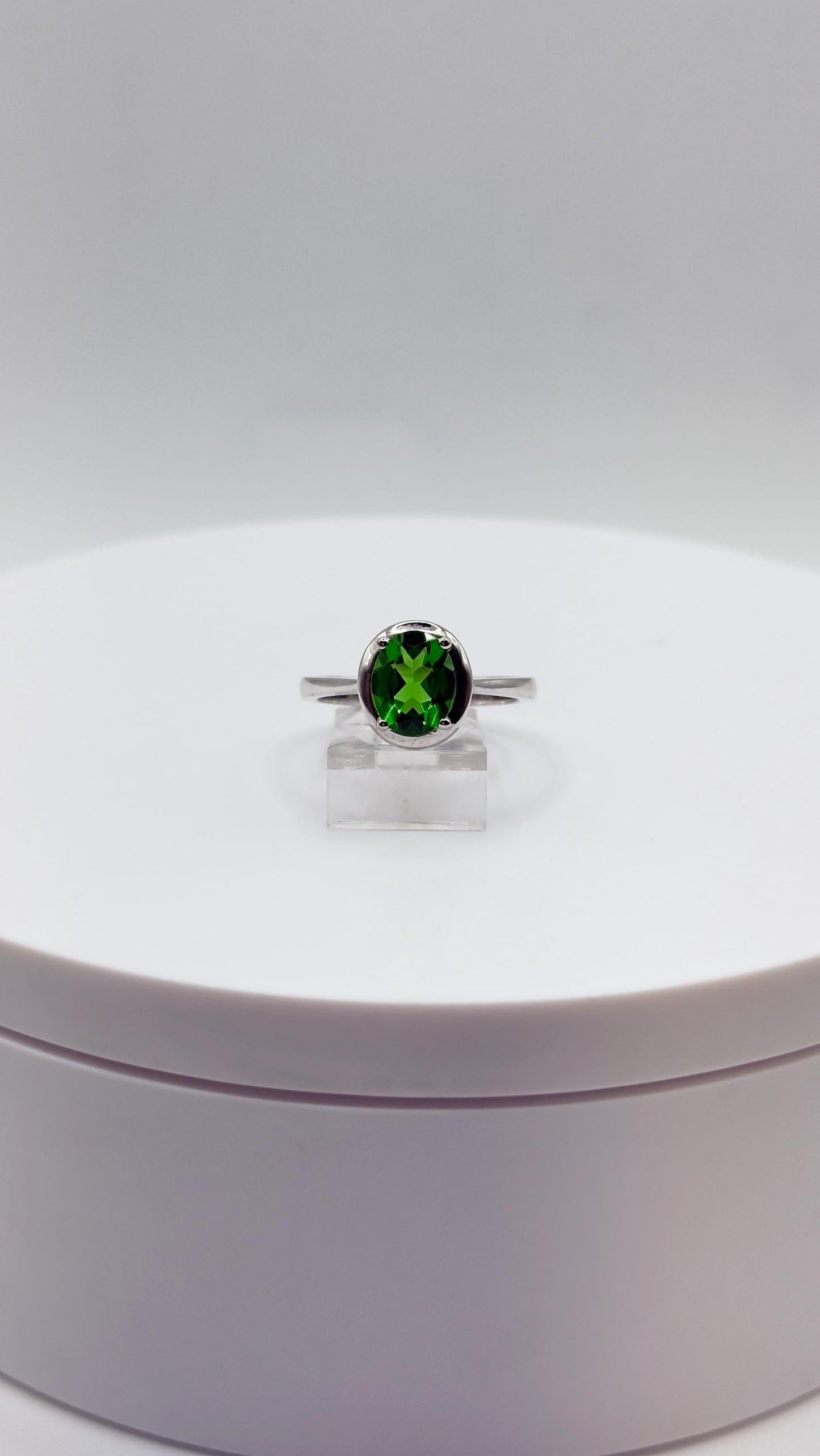Green Helenite Oval Ring – Sterling Silver Faceted Gemstone Statement Ring