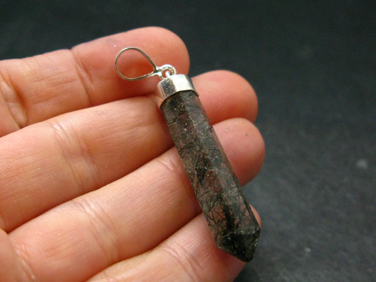 Tourmaline In Quartz Crystal Silver Pendant from Brazil- 1.9" - 4.49 Grams