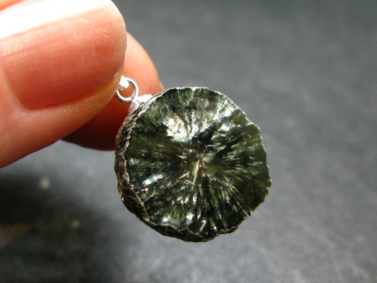 Nice Polished Seraphinite Clinochlore Stalactite Silver Pendant From Russia - 1.0" - 4.84 Grams