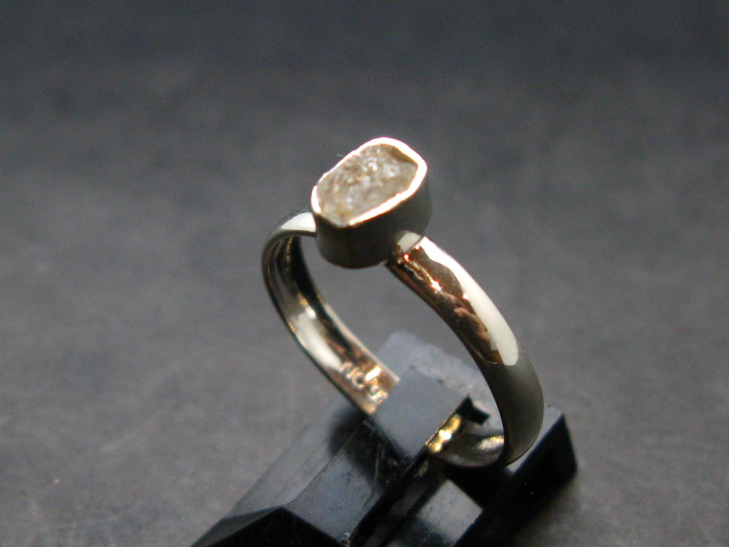 Gray Herderite Silver Ring from Africa - Size 7 - 1.67 Grams