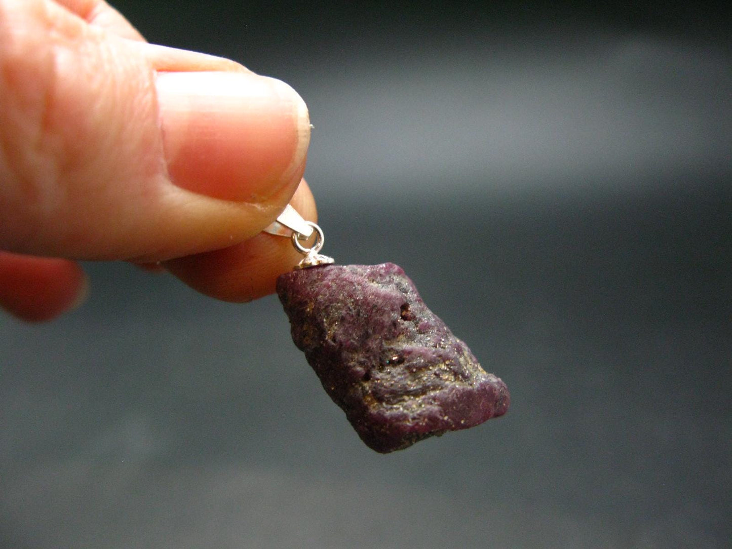 Rare Ruby Crystal Silver Pendant from India - 2.9"