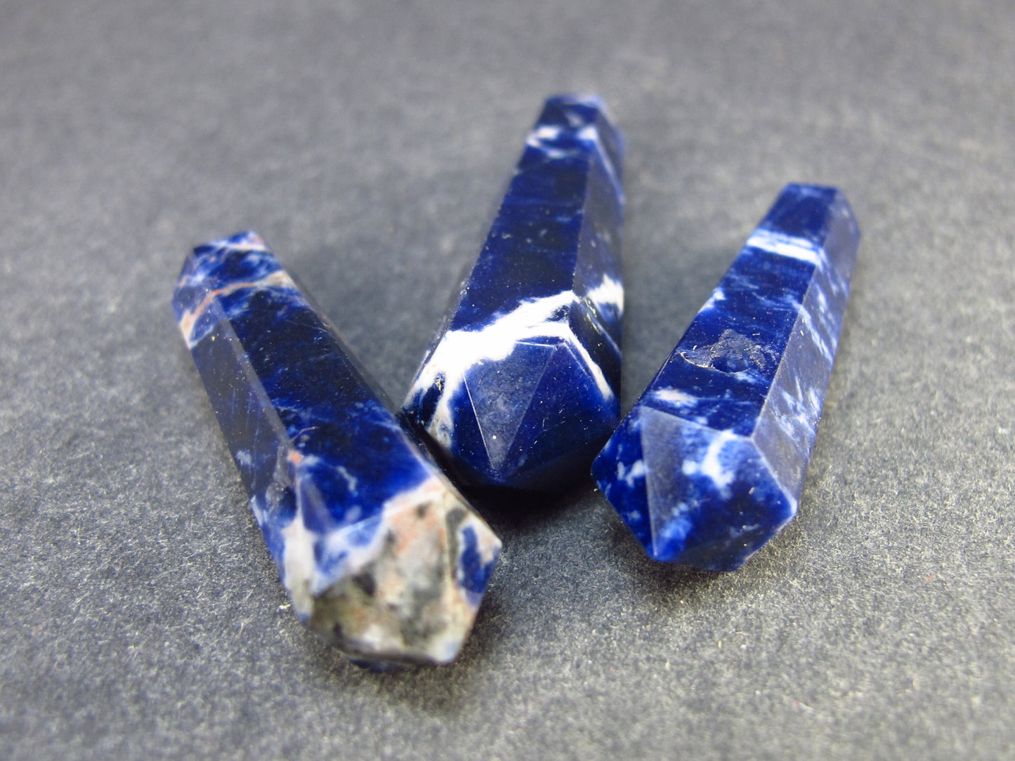 Lot of 3 Natural Sodalite Pencil Point Pendants from Brazil