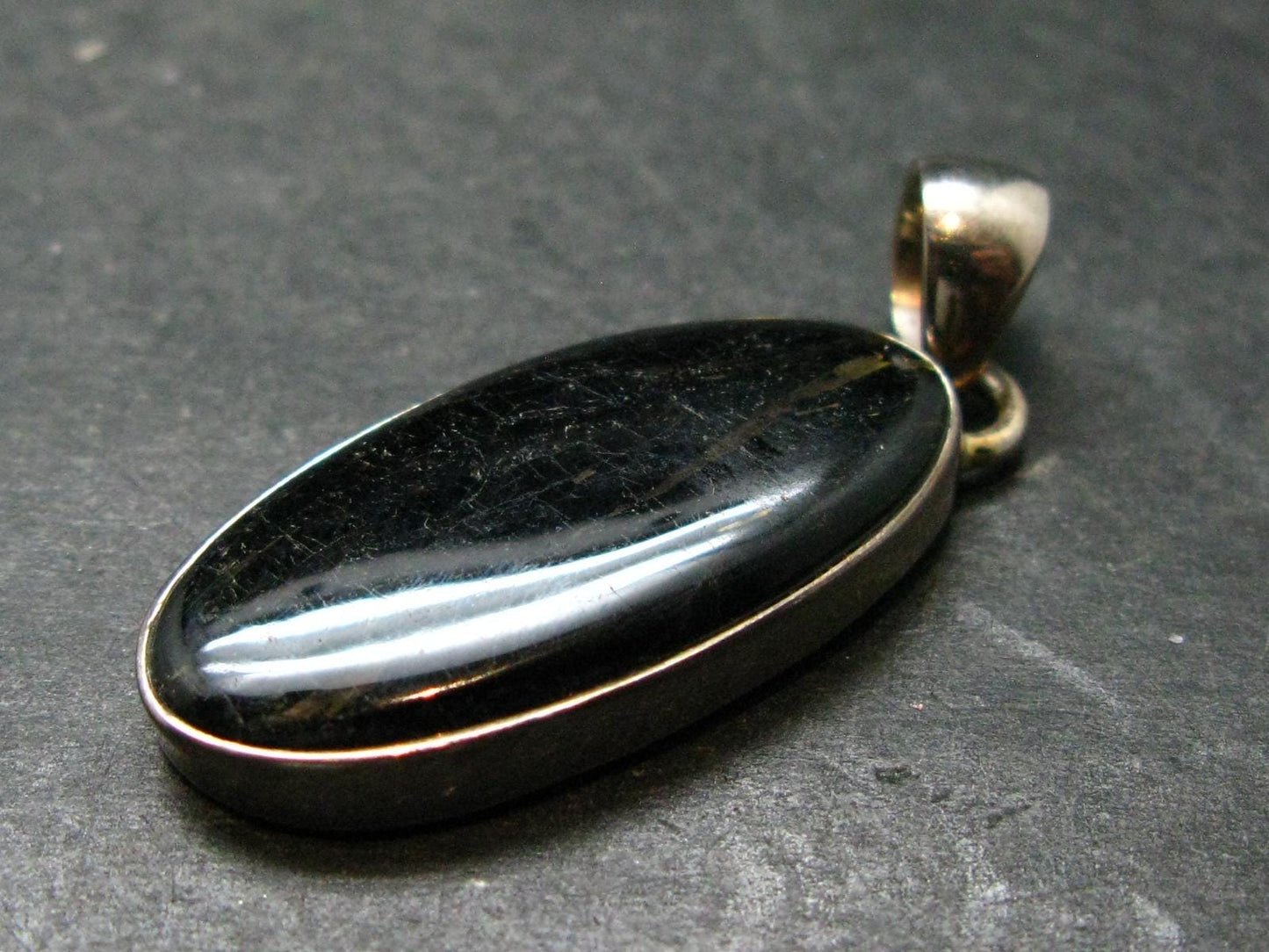 Very Rare Sterling Silver Nuumite Nuummite Pendant From Greenland - 1.6" - 6.27 Grams