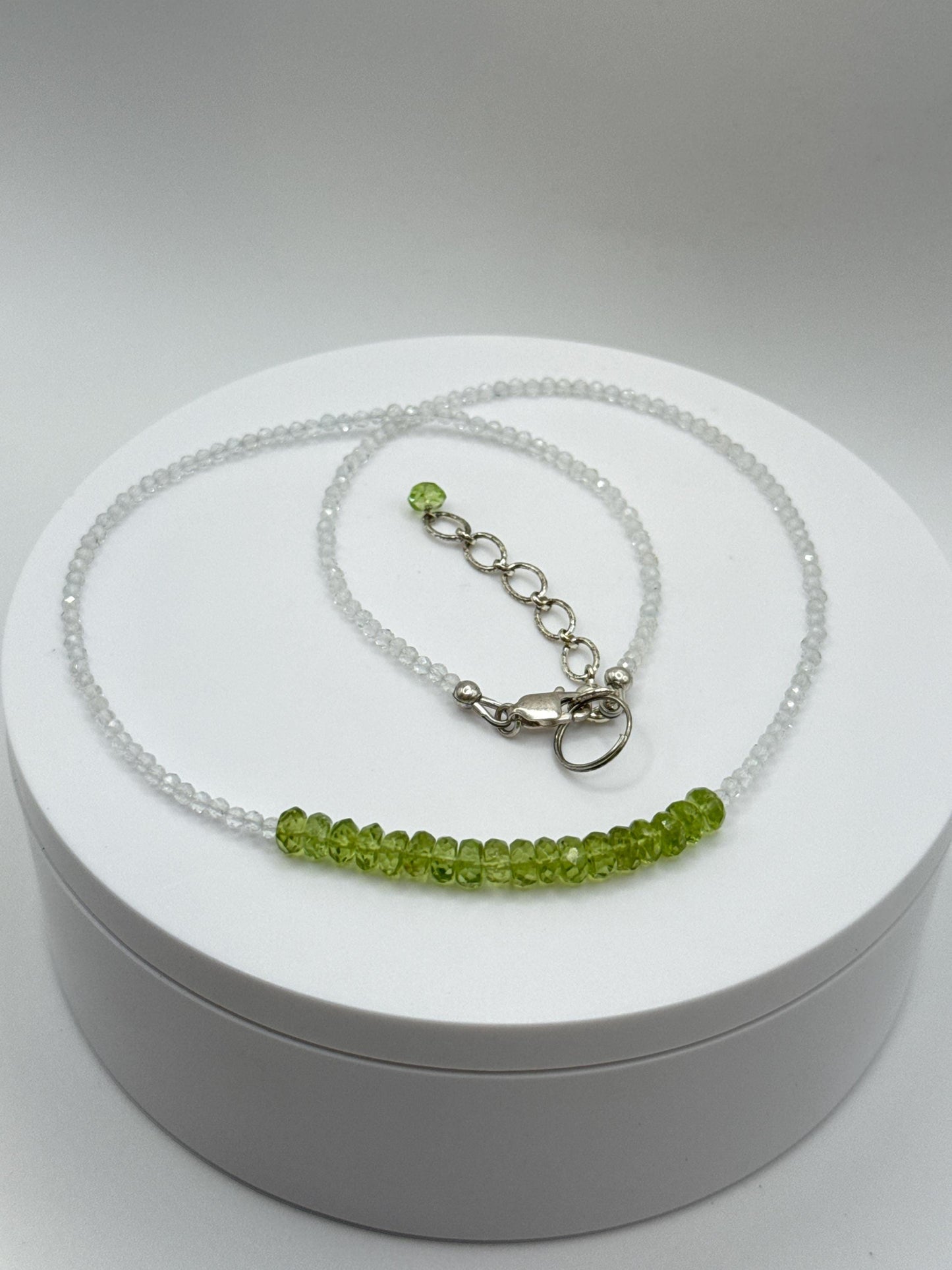 Peridot and White Topaz Beaded Necklace | August Birthstone Jewelry