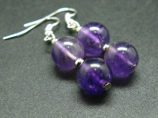 Natural Rich Purple Color Amethyst Beads Dangle Shepherd Hook Earrings from Brazil