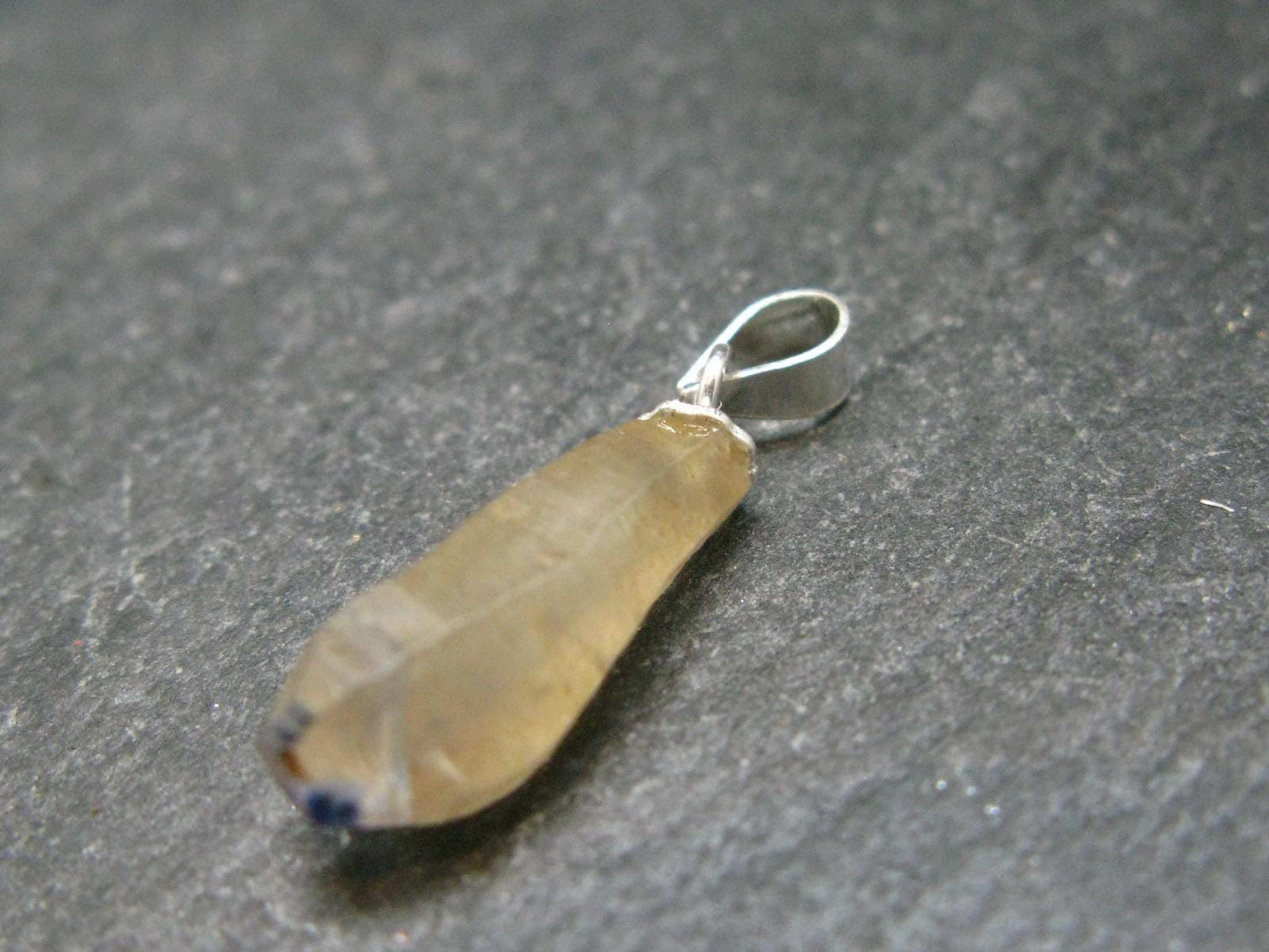 Yellow Terminated Sapphire Corundum Crystal Silver Pendant From Sri Lanka - 0.9" - 5.90 Carats