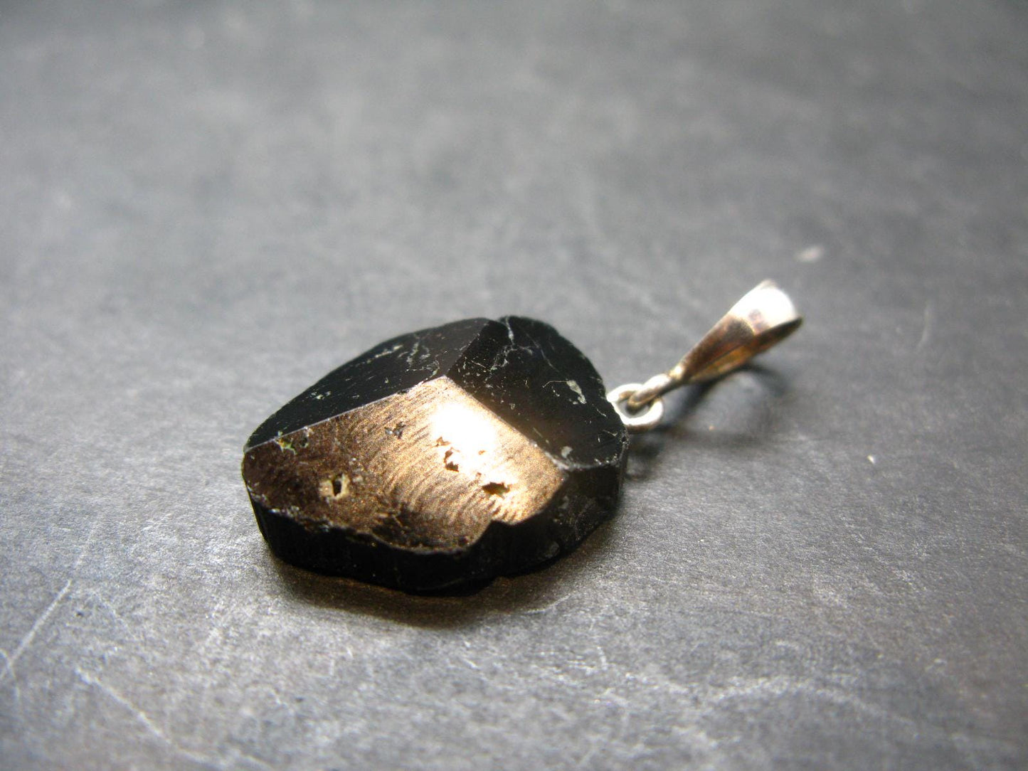 Black Tourmaline Schorl Silver Pendant From Brazil - 1.3"