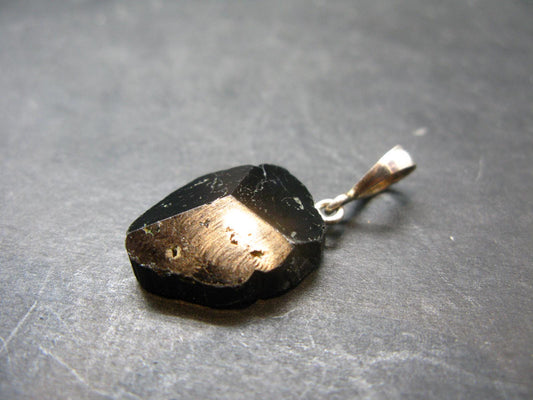 Black Tourmaline Schorl Silver Pendant From Brazil - 1.3"