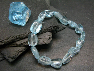 Blue Topaz Genuine Bracelet ~ 7 Inches ~ 12mm Tumbled Beads