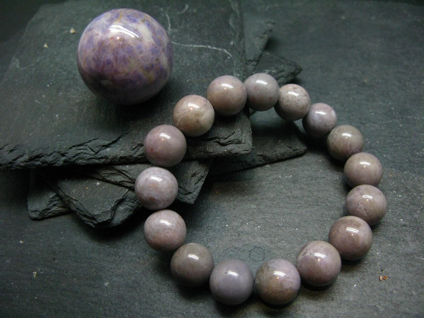 Purple Jade Jadeite Genuine Bracelet ~ 7 Inches ~ 12mm Round Beads