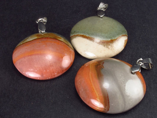 Lot of 3 Natural Multicolored Polychrome Jasper Pendant from Madagascar