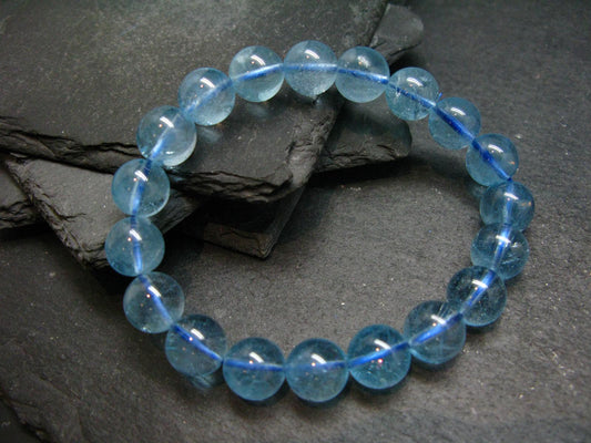 Blue Topaz Genuine Bracelet ~ 7 Inches ~ 10mm Round Beads
