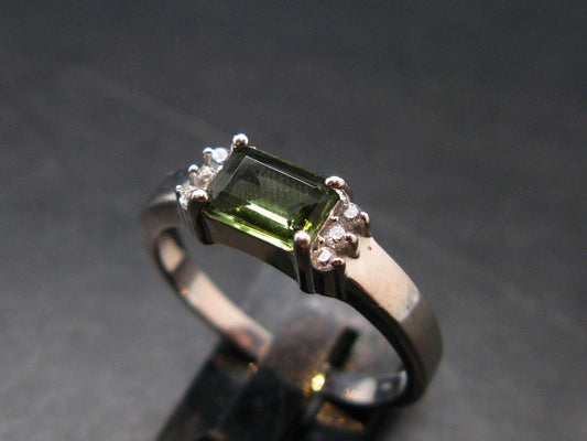 Moldavite Tektite Silver Ring from Czech Republic - Size 8.75 - 2.95 Grams