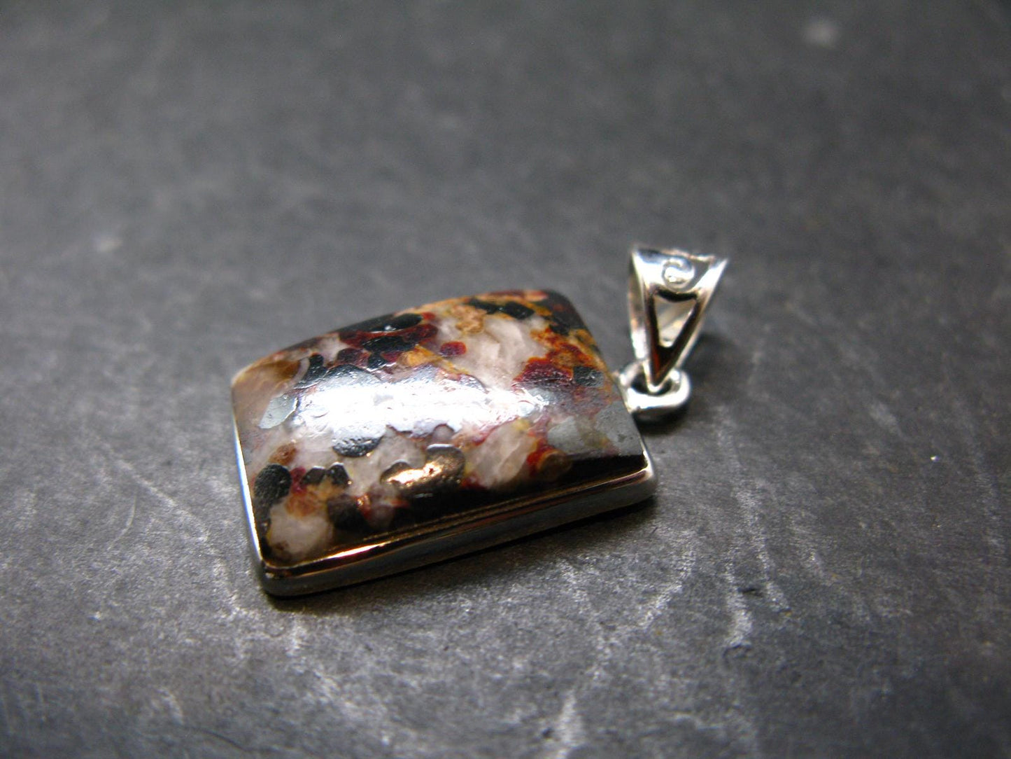 Zincite Franklinite Willemite Silver Pendant From USA - 1.3" - 6.38 Grams