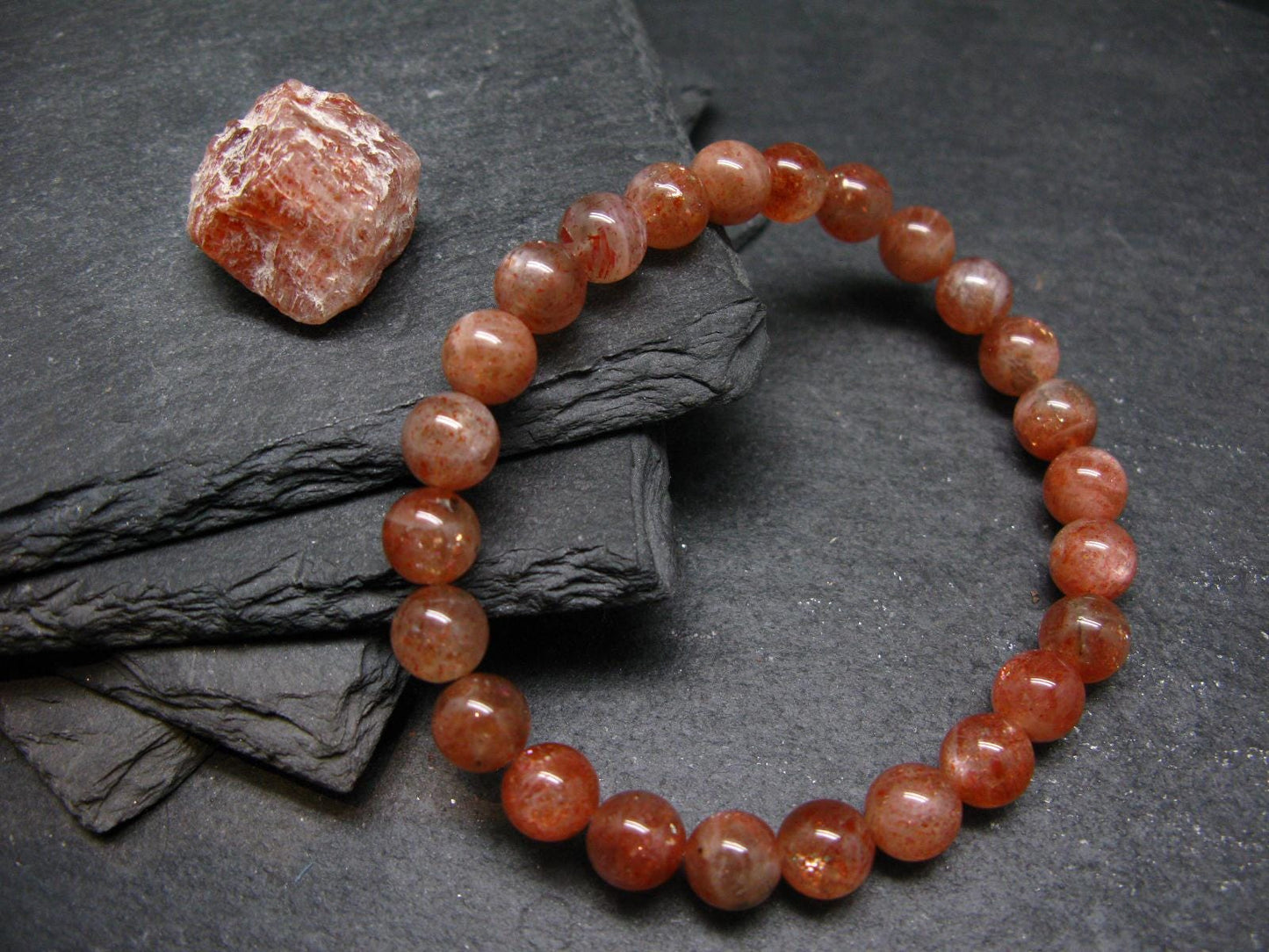 Sunstone Genuine Bracelet ~ 7 Inches ~ 8mm Round Beads
