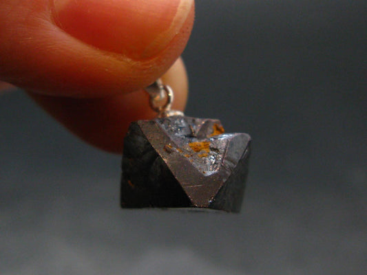 Metallic Silver Black Cuprite Sharp Octahedral Crystal Silver Pendant From Russia - 5.06 Grams